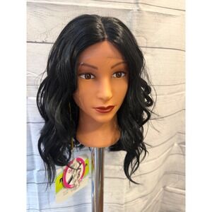 Color 1 wavy synthetic wig lace front